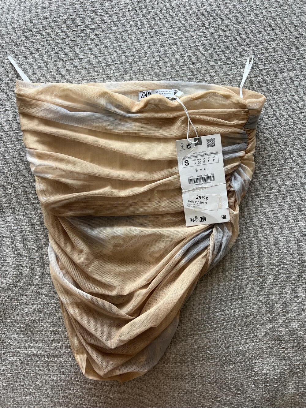 ZARA Beige Ruched Bandeau top